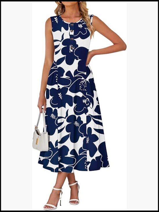 Dresses & Skirts - Sleeveless Button Maxi Dress with Pockets A-Line Flowy Summer